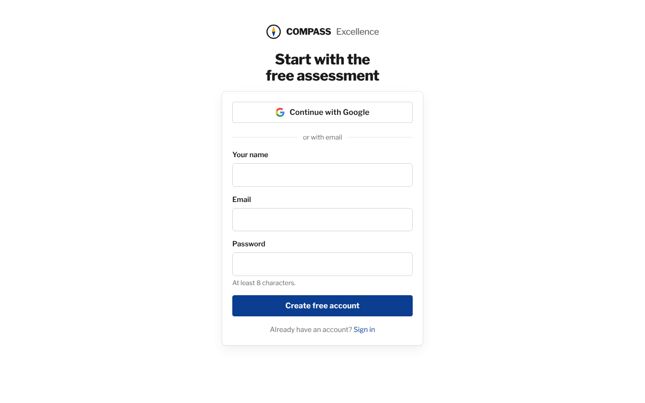 Sign up with Google or with email and password.